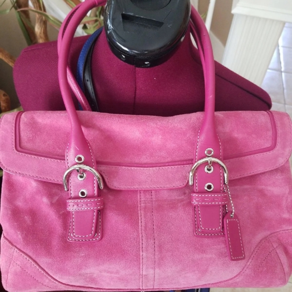 Coach hot pink suede bag